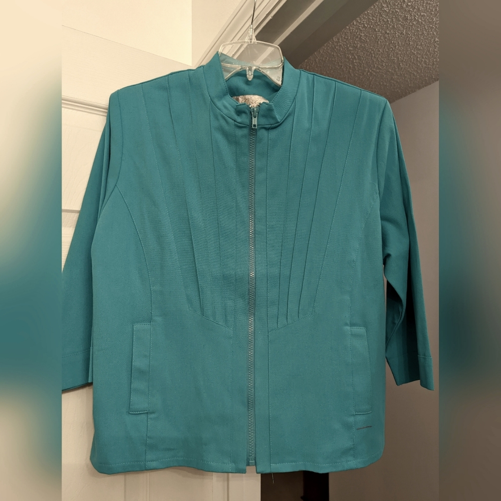 Vintage Lilly of California Jacket teal zip front with pockets size PL
